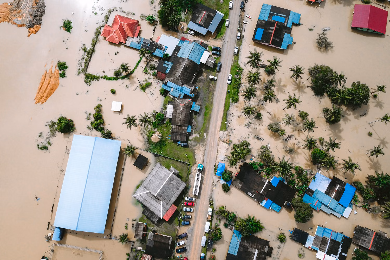 Aerial view of flooded area