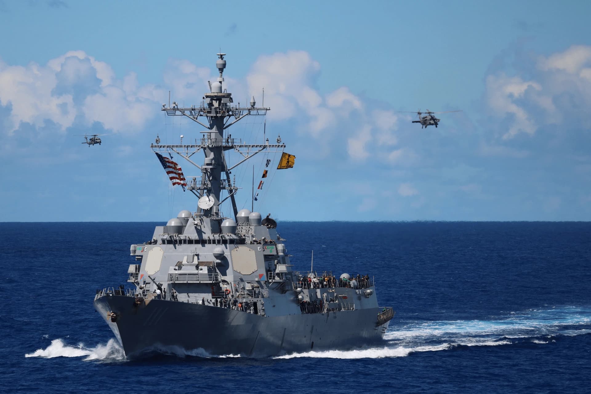 Aerial view of a coast guard ship