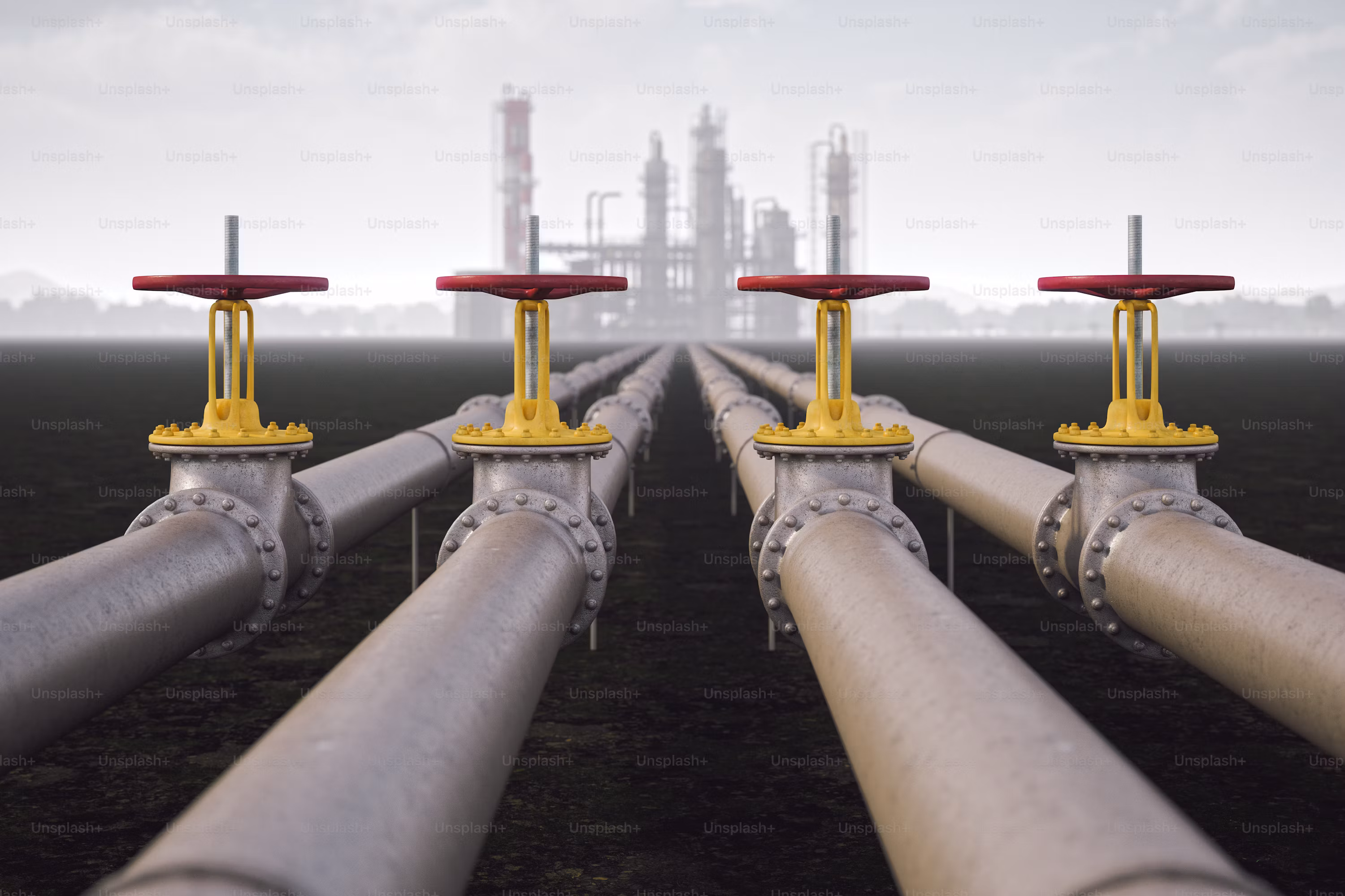 Aerial view of city with pipeline